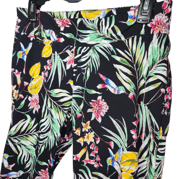 Peck & Peck Tropical Print Pants Women’s Size 8 Black Floral Bird Palm Leaf Slim - Picture 3 of 10